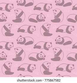 Cute funny sleeping pandas. Seamless vector pattern on pink background