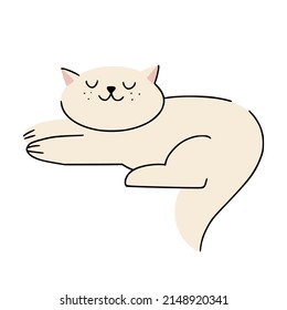 Cute funny sleeping and relaxing fluffy cat. Great for web design, instructions, cards and apps.