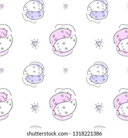 Cute  funny sleepy cat pet seamless pattern. Cartoon background. Line/ doodle/sketch/ fabric design