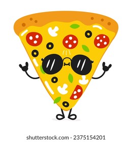 Cute funny Slice of pizza character. Vector hand drawn cartoon kawaii character illustration icon. Isolated on white background. Happy Pizza character concept