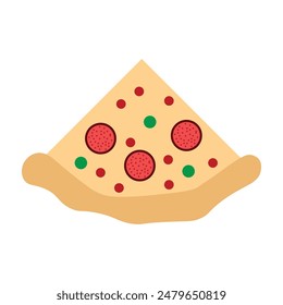 Cute funny slice of pizza character on white background.
