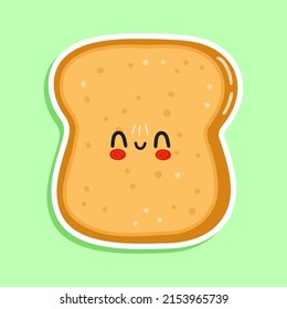 Cute funny sliced toast bread sticker character. Vector hand drawn cartoon kawaii character illustration icon. Isolated on white background. Happy sliced toast bread character concept