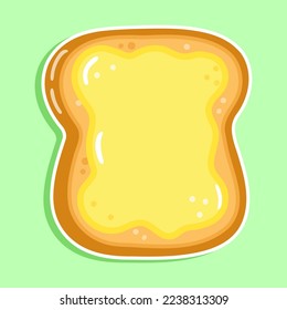 Cute funny sliced toast bread and butter sticker character. Vector hand drawn cartoon kawaii character illustration icon. Isolated on white background. Bread and butter character concept