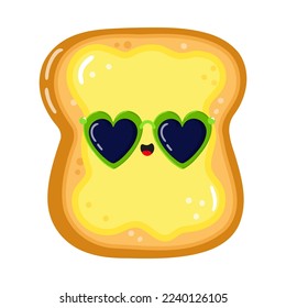 Feine, lustige, geschnitten Brot und Butter Charakter. Vektorhandgezeichnete Cartoons kawaii Zeichentricksymbol. Einzeln auf weißem Hintergrund. Brotcharakter