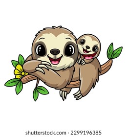 Cute funny sloth cartoon happy