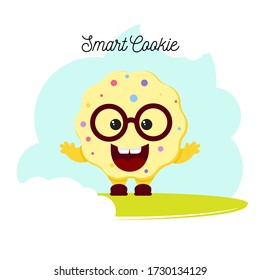 cute funny smart smile cookie kid baby character in glasses in cartoon flat style vector.