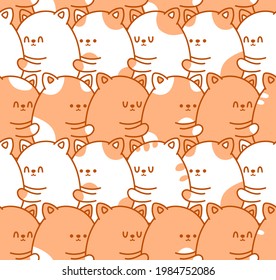 Cute funny smile cats kitties hugs seamless pattern. Vector doodle cartoon kawaii character illustration icon design. Positive smile cute kawaii cats hugs in love cartoon seamless pattern concept