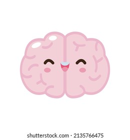 Cute funny smile human brain character with happy face relax , Vector illustration kawaii icon design Isolated on white background