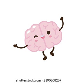 Cute funny smile human brain character with happy face relax , Vector illustration kawaii icon design Isolated on white background