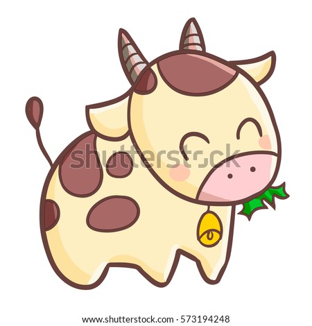 Download Cute Funny Smiling Cow Eating Grass Stock Vector (Royalty ...