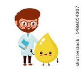 Cute funny smiling doctor urologist and happy urina drop.Healthcare,medical help. Vector flat cartoon character icon design. Isolated on white background. Doctor and urina friends concept
