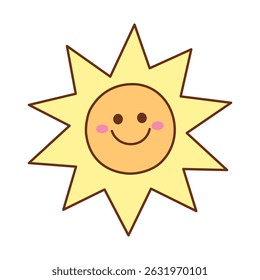 Cute funny smiling doodle sun, cartoon style simple vector drawing