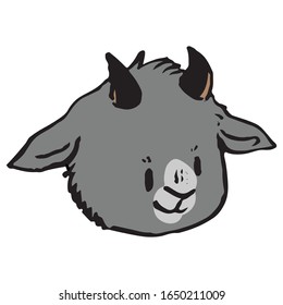Cute funny smiling goat face in naive style vector clipart. Alpine baby billy goat with horns. Kawaii funny farm animal illustration . Isolated livestock doodle. EPS 10. 