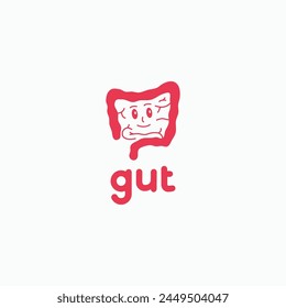 Cute and funny smiling gut logo vector icon illustration. Healthy stomach logo design