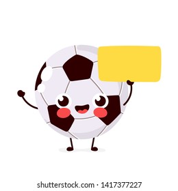 Cute funny smiling happy Football ball with sign,nameplate.Vector flat cartoon character illustration icon design. Isolated on white background.Football ball character concept