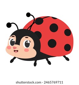 Cute funny smiling ladybug cartoon character vector illustration isolated on white background