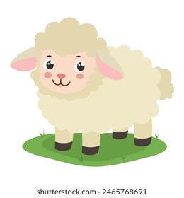 Cute funny smiling sheep cartoon character vector illustration isolated on white background