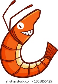 Cute and funny smiling shrimp character