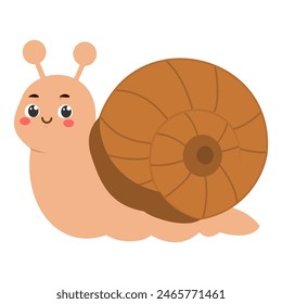 Cute funny smiling snail cartoon character vector illustration isolated on white background