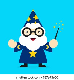 Cute funny smiling wizard. Vector modern flat style cartoon character illustration. Isolated on white background. Magic,wizard concept