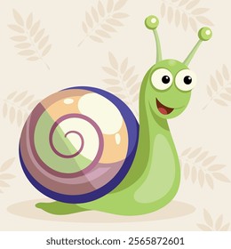 Cute and funny Snail. Baby snail smiling. Vector illustration snail character design with flat color. Can be used for design of t-shirts, posters and Baby Shower party and characters.