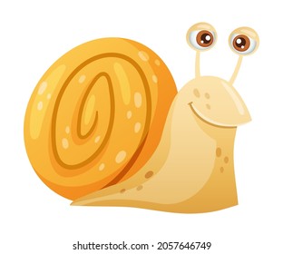 Cute funny snail gastropod mollusk cartoon vector illustration on white background