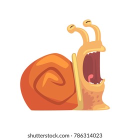Cute funny snail with open mouth, cute comic mollusk character cartoon vector Illustration