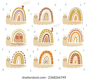 cute funny snail rainbow baby decor elements 