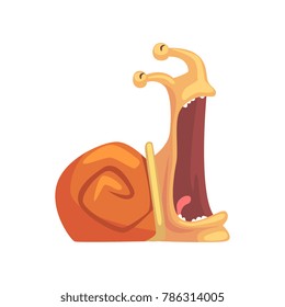 Cute funny snail shouting, cute comic mollusk character cartoon vector Illustration