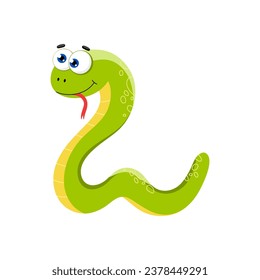 Cute, funny snake character. Vector illustration isolated on white background