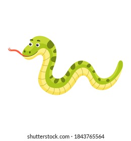 Humorística de serpiente lindo sobre fondo blanco. Caricatura animal para el diseño del álbum, scrapbook, tarjeta de saludo, invitación, decoración de pared. Ilustración plana del material vectorial de color.