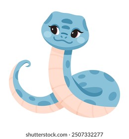 Cute funny snake, smiling. Kawaii serpents. Kids flat vector illustrations. Happy cheerful excited cobra. Childish flat graphic vector illustration isolated on white background