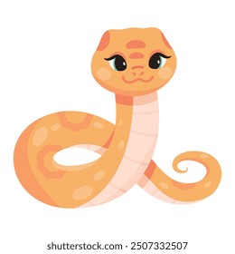 Cute funny snake, smiling. Kawaii serpents. Kids flat vector illustrations. Happy cheerful excited cobra. Childish flat graphic vector illustration isolated on white background