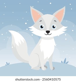 Cute and funny Snow Fox. Baby White Fox standing. Vector illustration white fox character design with flat color. Can be used for design of t-shirts, posters and Baby Shower party and characters.