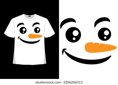 Cute Funny Snowman Cartoon Face Tshirt Good For Clothes, Greeting Card, Poster, And Mug Design. 