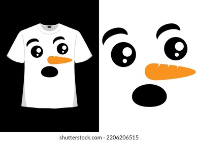 Cute Funny Snowman Cartoon Face Tshirt Good For Clothes, Greeting Card, Poster, And Mug Design. 