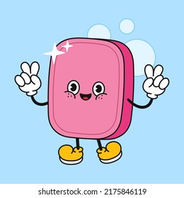Cute funny soap character. Vector line doodle traditional retro cartoon kawaii character illustration icon. Isolated on white background. Cute soap mascot concept