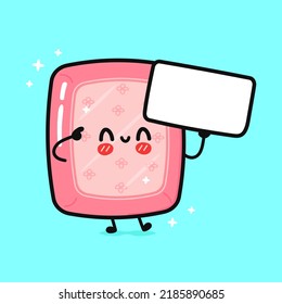 Un divertido jabón lindo con afiche. Caricatura dibujada a mano del vector icono de ilustración del personaje kawaii. Aislado sobre fondo azul. Concepto de jabón