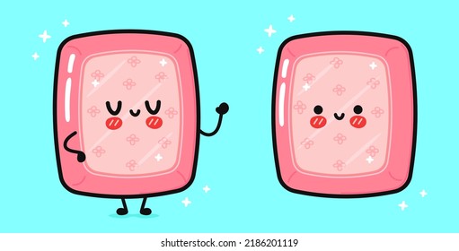 Cute funny soap waving hand. Vector hand drawn cartoon kawaii character illustration icon. Isolated on blue background. Happy soap character concep