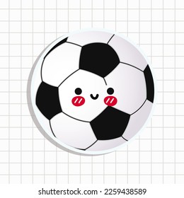 Cute lustige Fußball-Aufkleber. Vektorhandgezeichnete Cartoons kawaii Zeichentricksymbol. Einzeln auf blauem Hintergrund. Fußball-Charakterkonzept