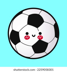 Cute lustiger Fußballball. Vektorhandgezeichnete Cartoons kawaii Zeichentricksymbol. Einzeln auf blauem Hintergrund. Fußball-Charakterkonzept