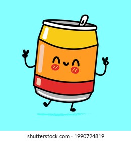 Cute funny soda character. Vector hand drawn cartoon kawaii character illustration icon. Isolated on blue background. Soda character concept