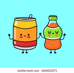 Un personaje de soda gracioso. Caricatura de kawaii dibujada a mano vectora, icono de ilustración. Gracioso concepto de amigos de soda en caricatura