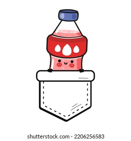 Cute funny soda  pocket t-shirt print.Vector cartoon doodle line style character logo illustration design. Isolated white background. Funny vintage soda print pocket t-shirt
