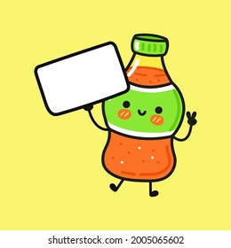 Estupendo refresco gracioso con afiche. Dibujo a mano vectorial dibujos animados kawaii diseño de iconos de ilustración. Aislado sobre fondo amarillo. Concepto de pensamiento soda