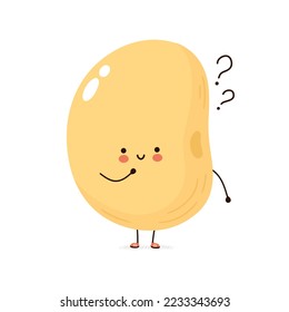 Cute funny Soy bean with question marks. Vector hand drawn cartoon kawaii character illustration icon. Isolated on white background. Soy bean think concept