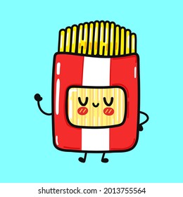 Cute funny Spaghetti character. Vector hand drawn cartoon kawaii character illustration icon. Isolated on blue background. Spaghetti character concept