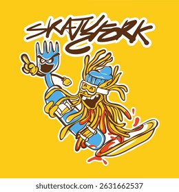 Cute funny Spaghetti character. Vector hand drawn cartoon kawaii character illustration icon. Isolated on blue background. Spaghetti character concept