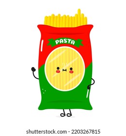 Cute funny spaghetti waving hand character. Vector hand drawn cartoon kawaii character illustration icon. Isolated on white background. Happy pasta character concept