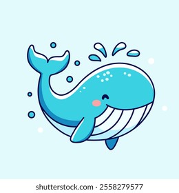 Cute funny sperm whale in cartoon style. flat vector illustration isolated on white background
whale